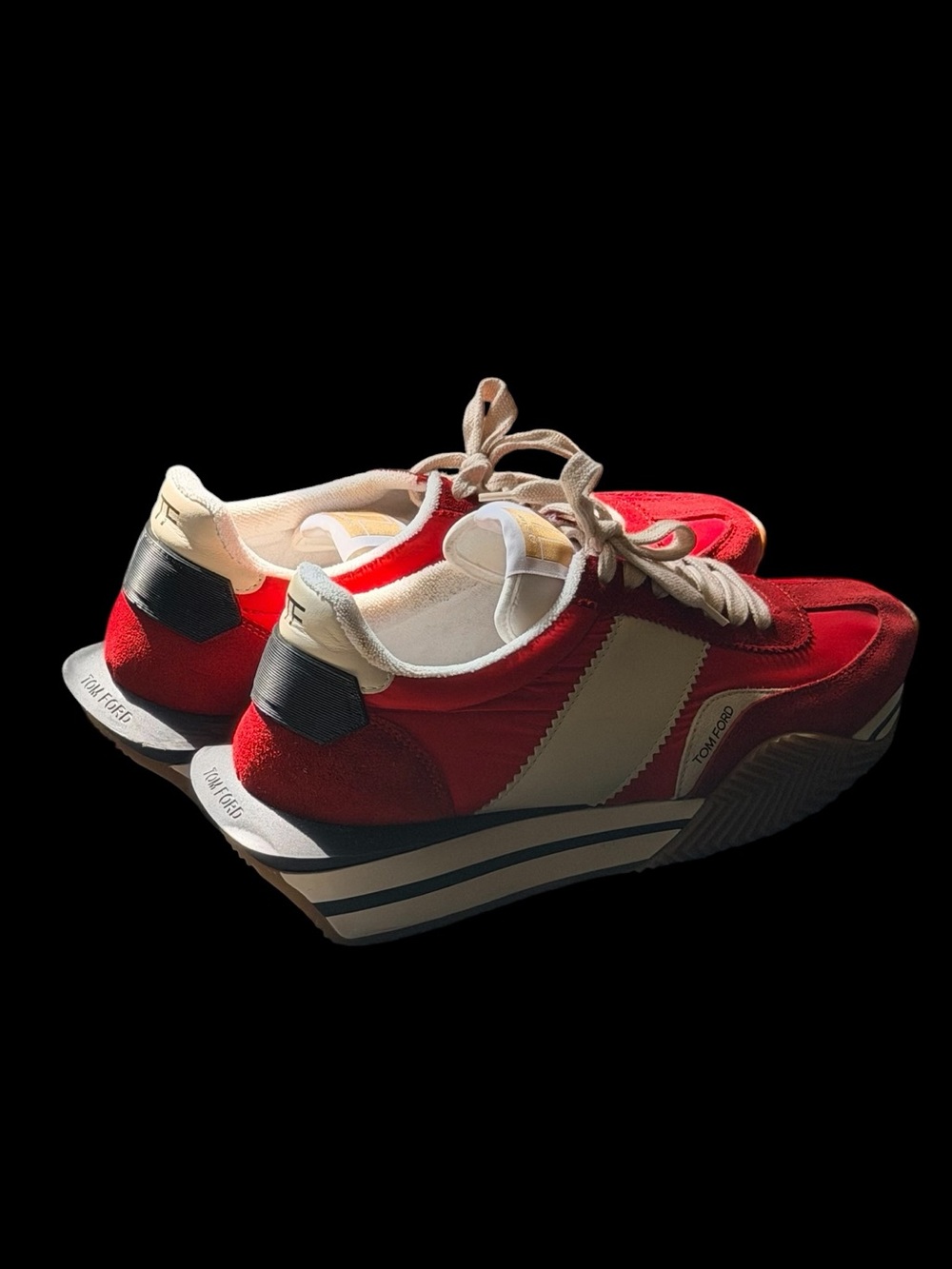 Tom Ford James Sneakers Red Suede & Cream Accent Runner Sneakers - Picture 2 of 4